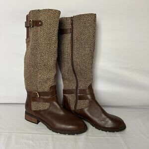 G.H. Bass Nell Womens Brown Leather & Tweed Riding Buckle Side Zip Boots Size 7M